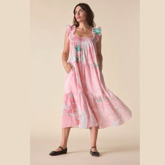 NWT - St Roche Rowen Dress Pink Marbled Midi 2, 4, 6, Organic Cotton‎ - Picture 1 of 10